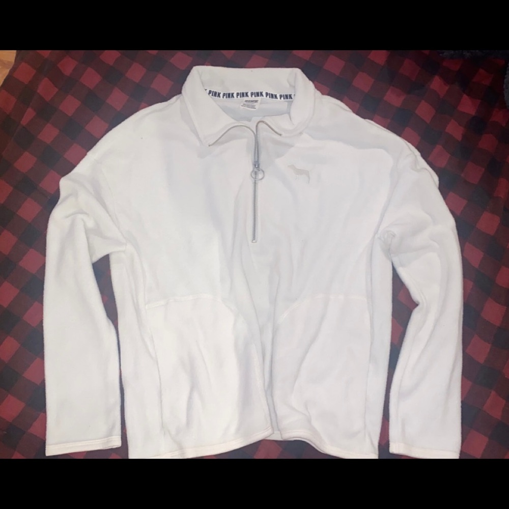 vs pink white quarter zip sweater